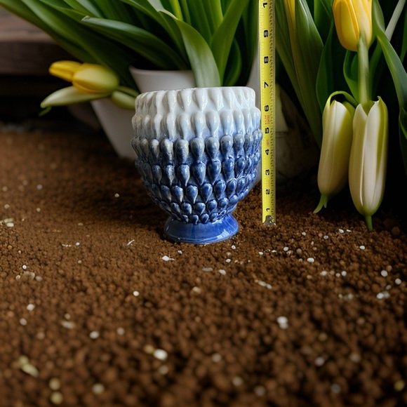 Blue And White Pinecone Ombre Ceramic Planter / Vase - Picture 2 of 5